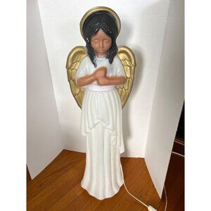 Lighted Angel Figurine Blow Mold With Gold Wings & Halo 32" Tall Decor